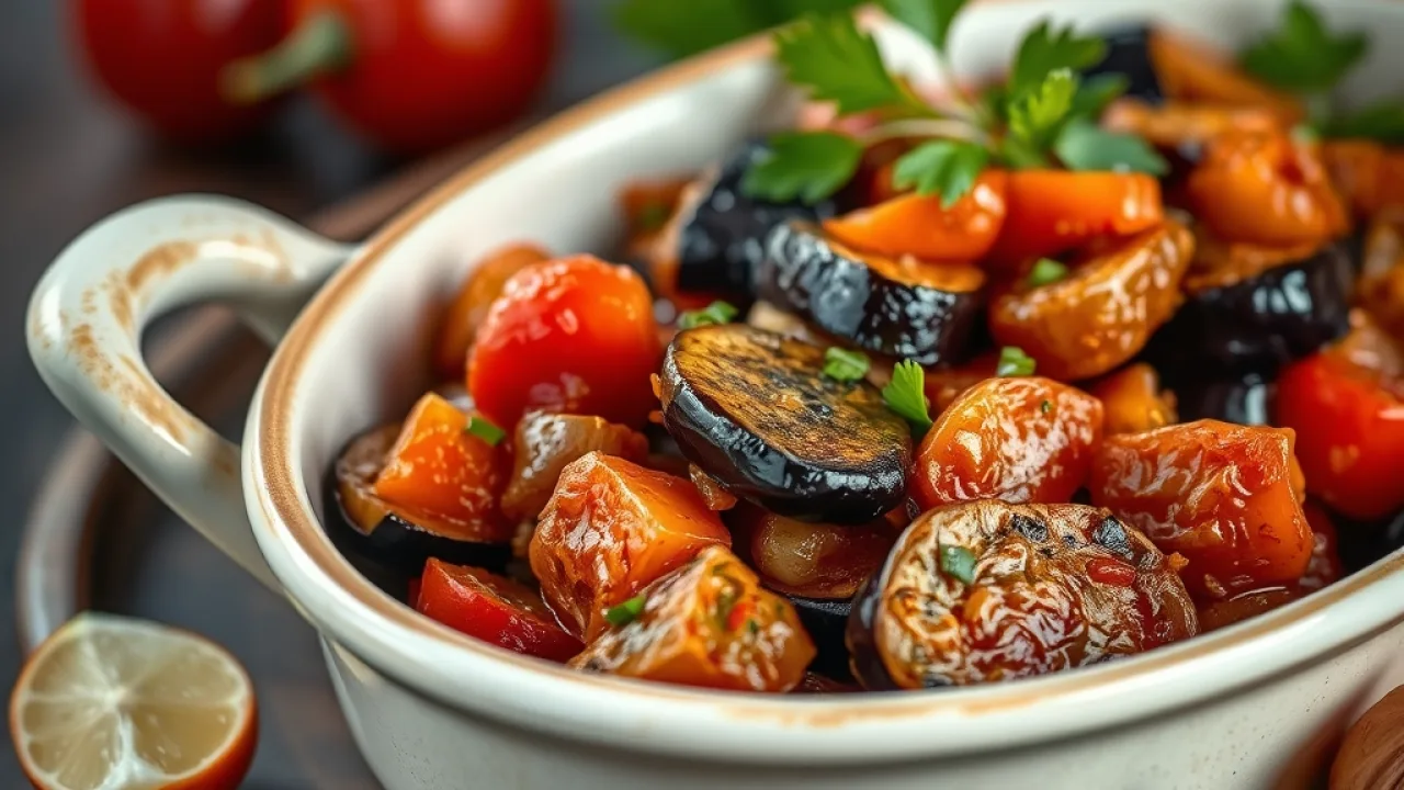 Olive oil eggplant served on a plate