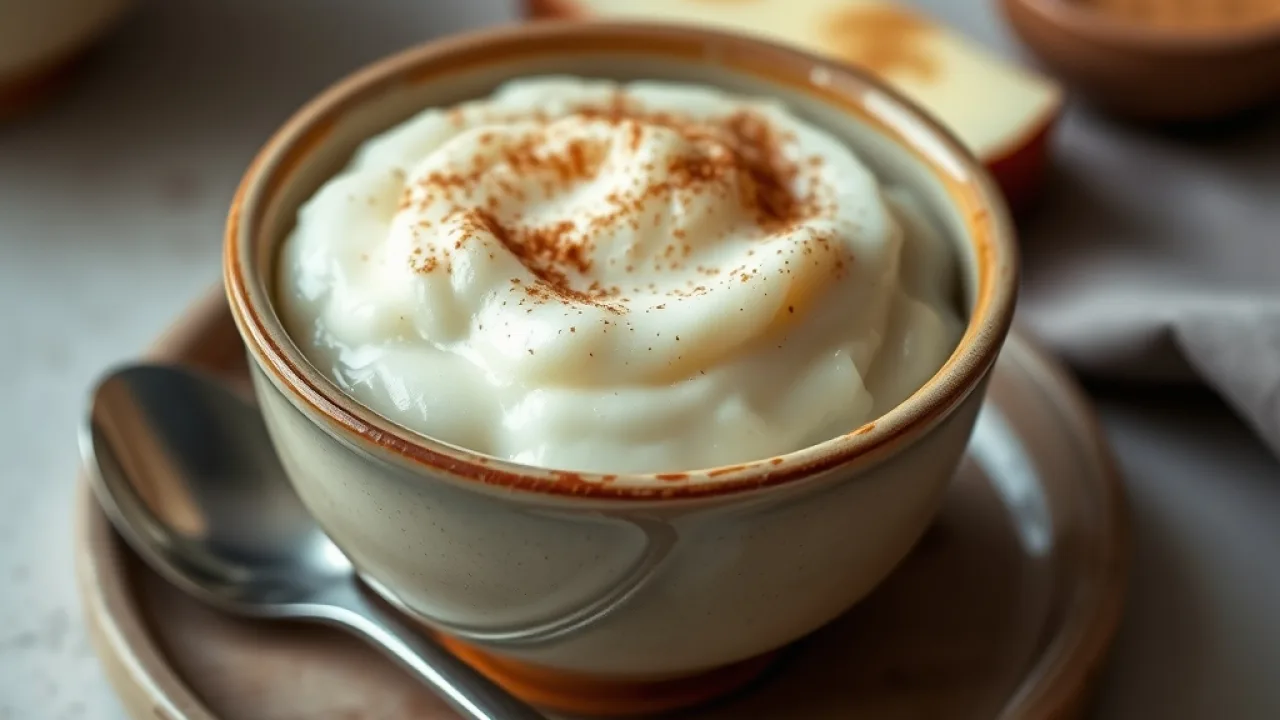 Classic rice pudding in a dessert bowl