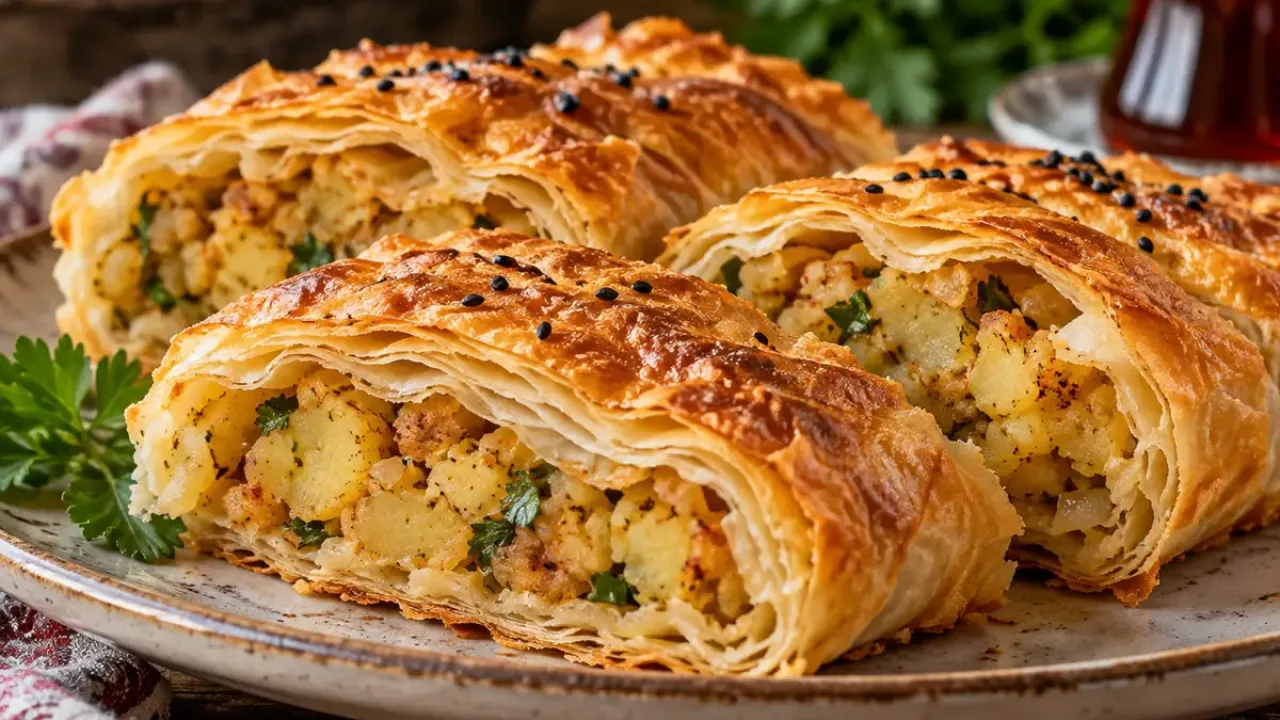 Crispy potato borek slices