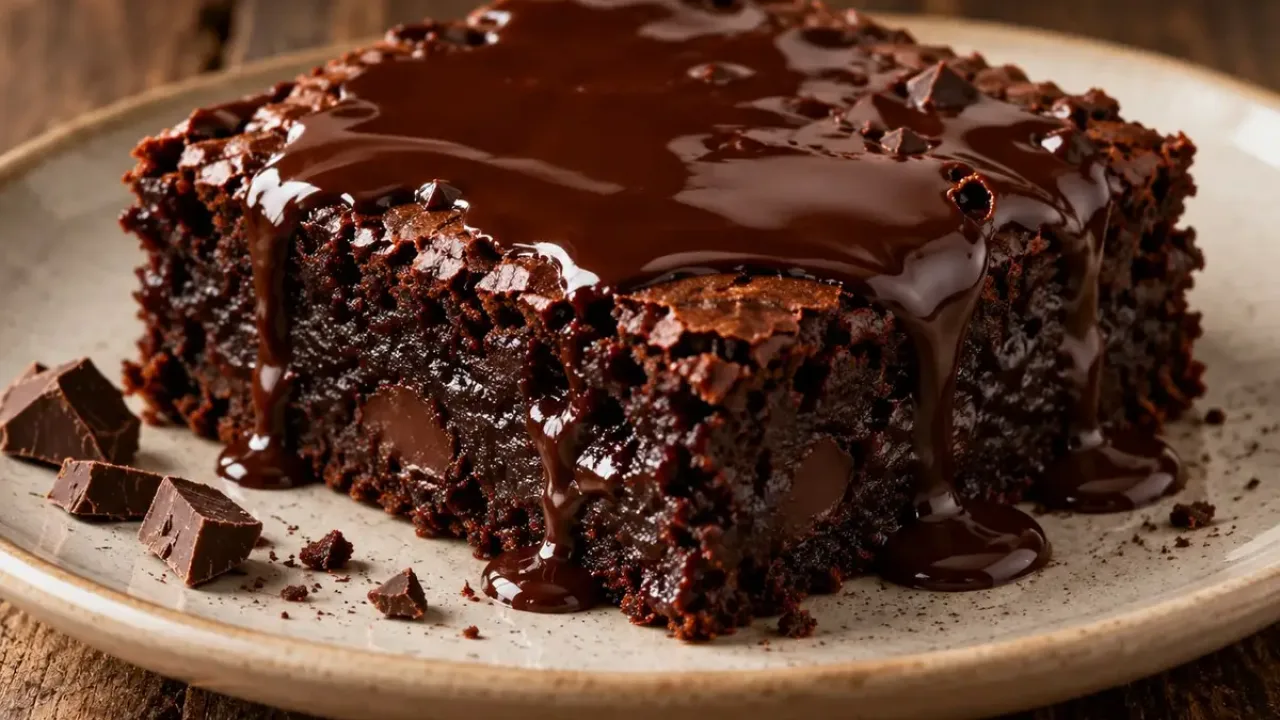 Fudgy brownie with chocolate sauce