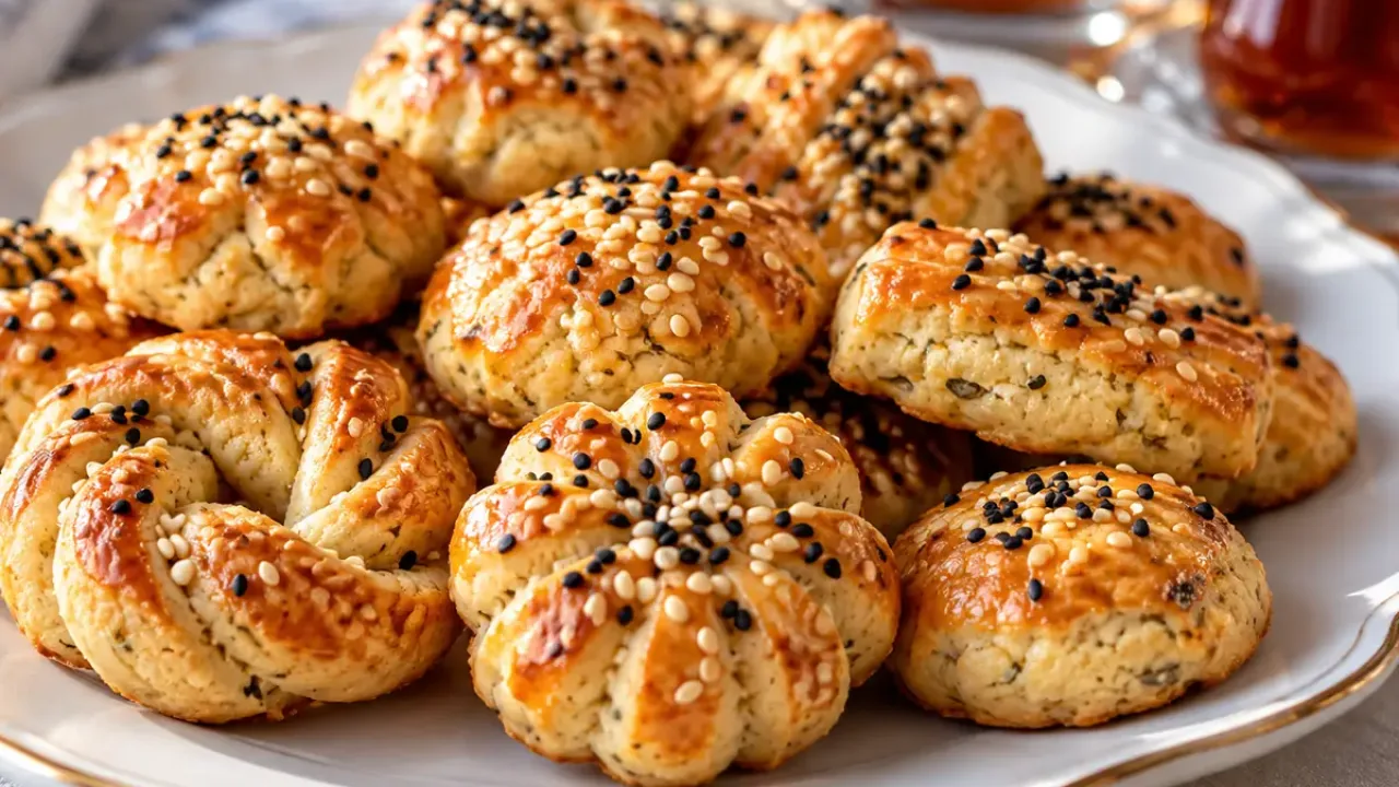 Susam ve çörek otlu tuzlu kurabiyeler